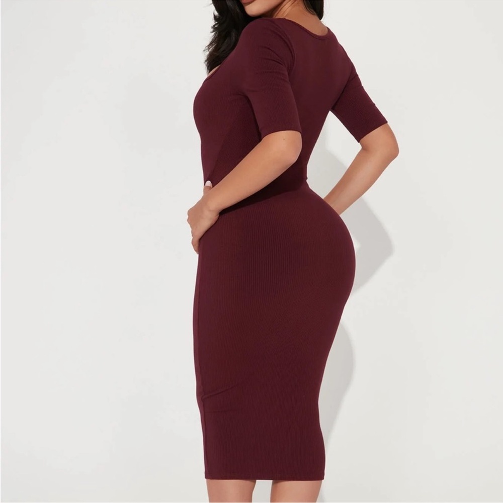 EUC Snatched Midi Dress - Burgundy Bodycon Dress - Picture 3 of 7
